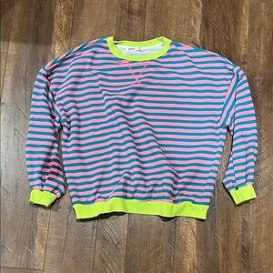 Striped Pink and Blue Sweatshirt with Neon Accents